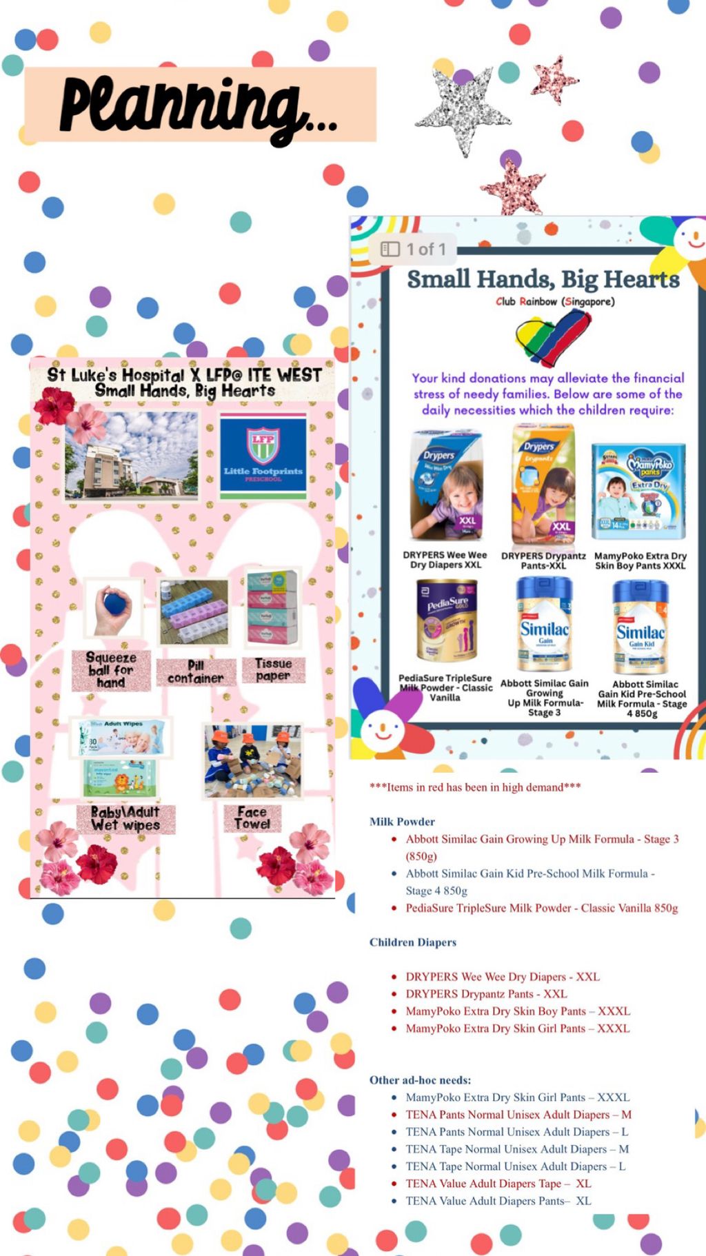 Small Hands, Big Hearts ( St Luke’s and Club Rainbow)
