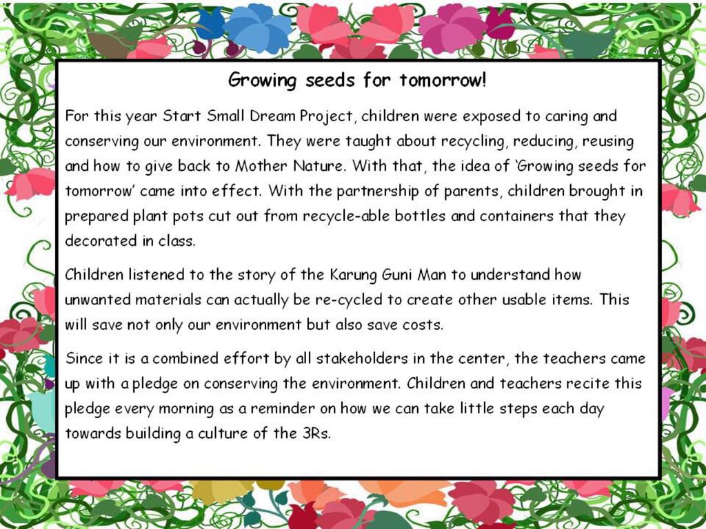 Growing Seeds For Tomorrow