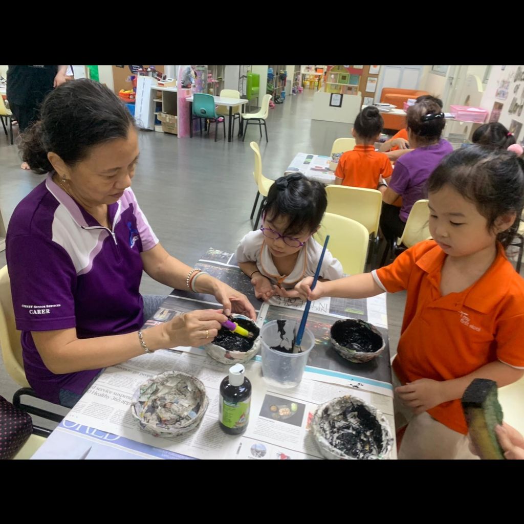 Paper Mache Bowl Painting with the Grandmas