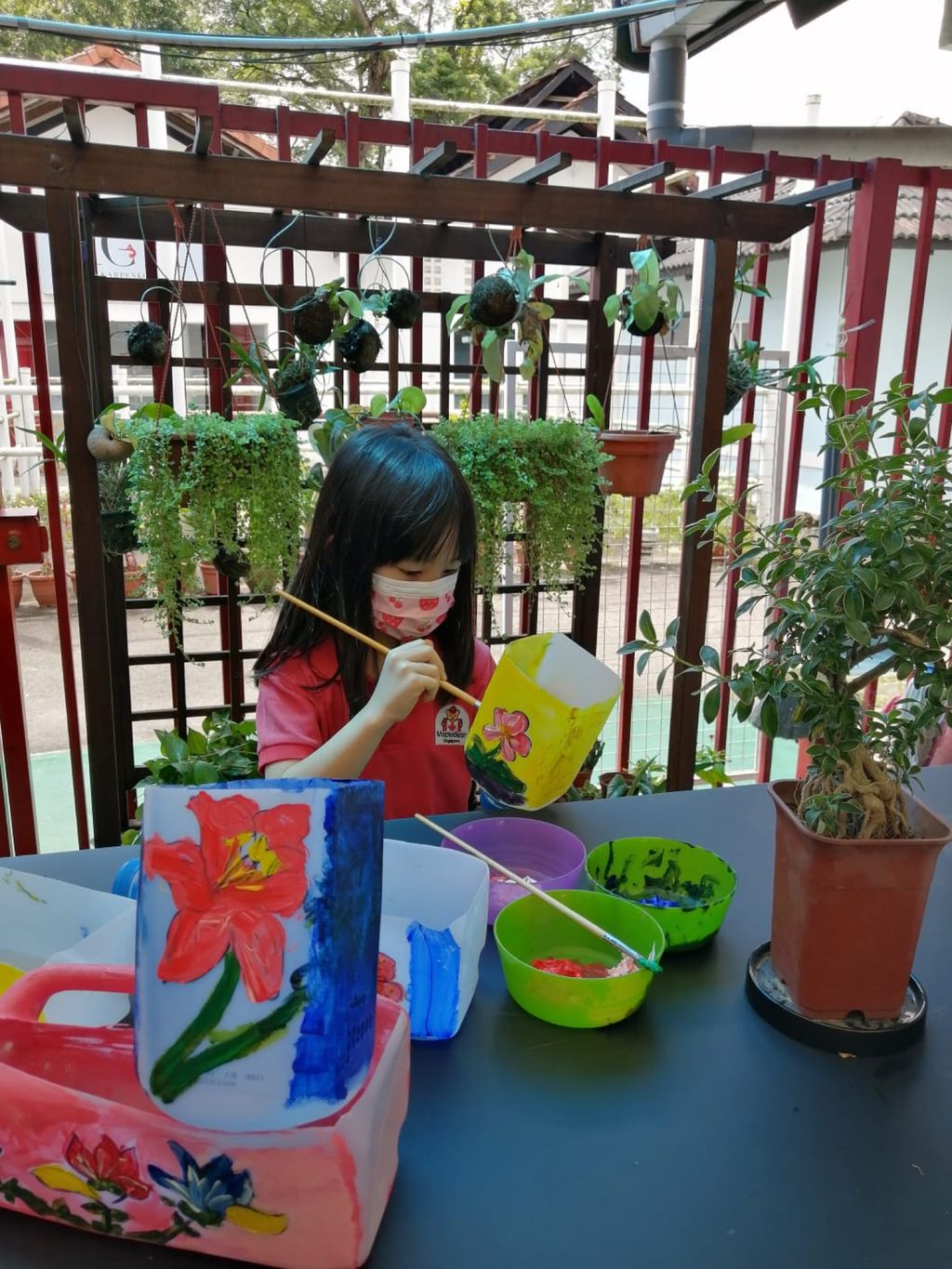 Recycled jugs turned flower pots